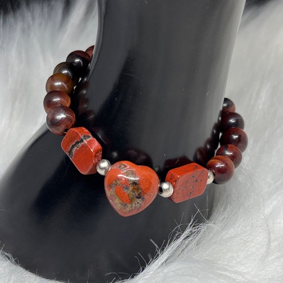 Handmade Jewelry - Red Jasper and Red Tigers Eye Stretch Bracelet